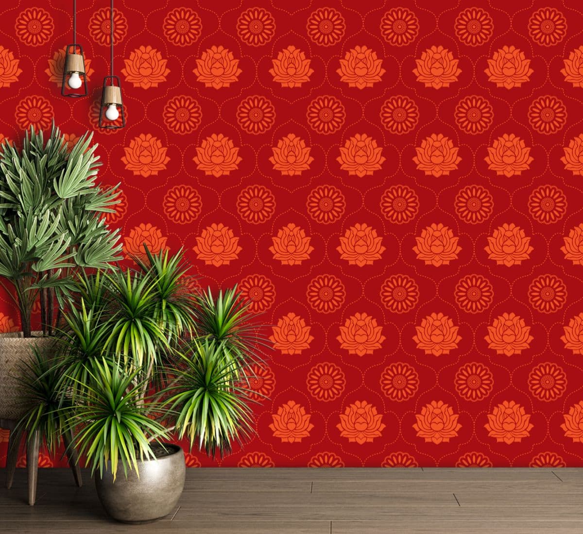 Asian Wallpaper With Lotus Flowers for Wall shown in a room
