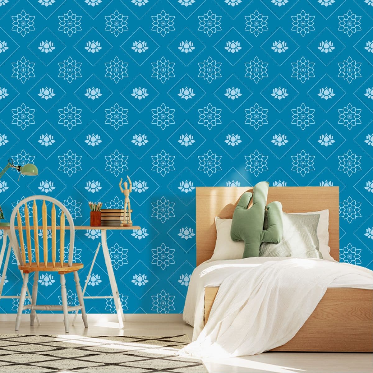 Chinese Style Lotus Pattern Wallpaper for Wall shown in a room