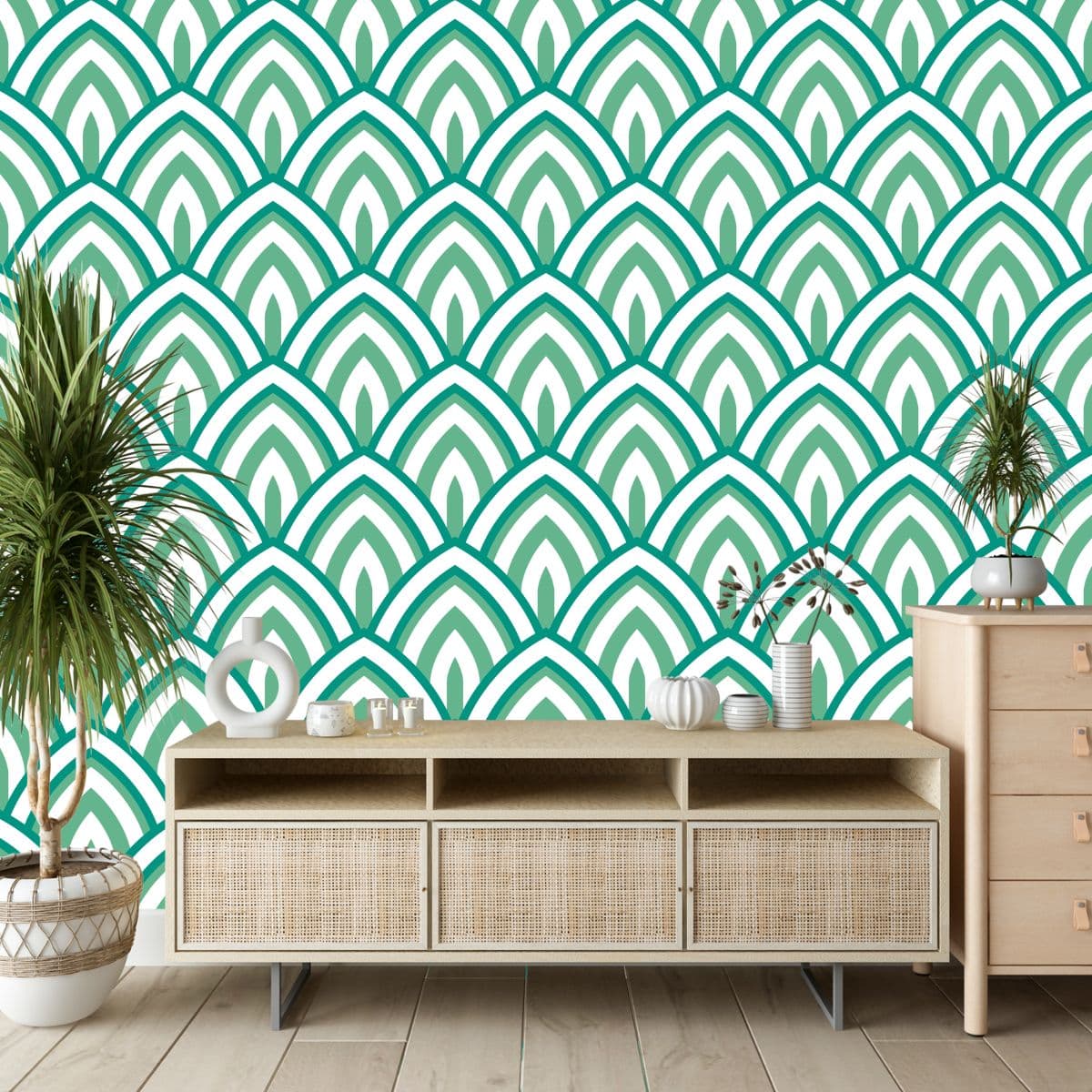Lotus Petal Scales Pattern Wallpaper for Wall shown in a room