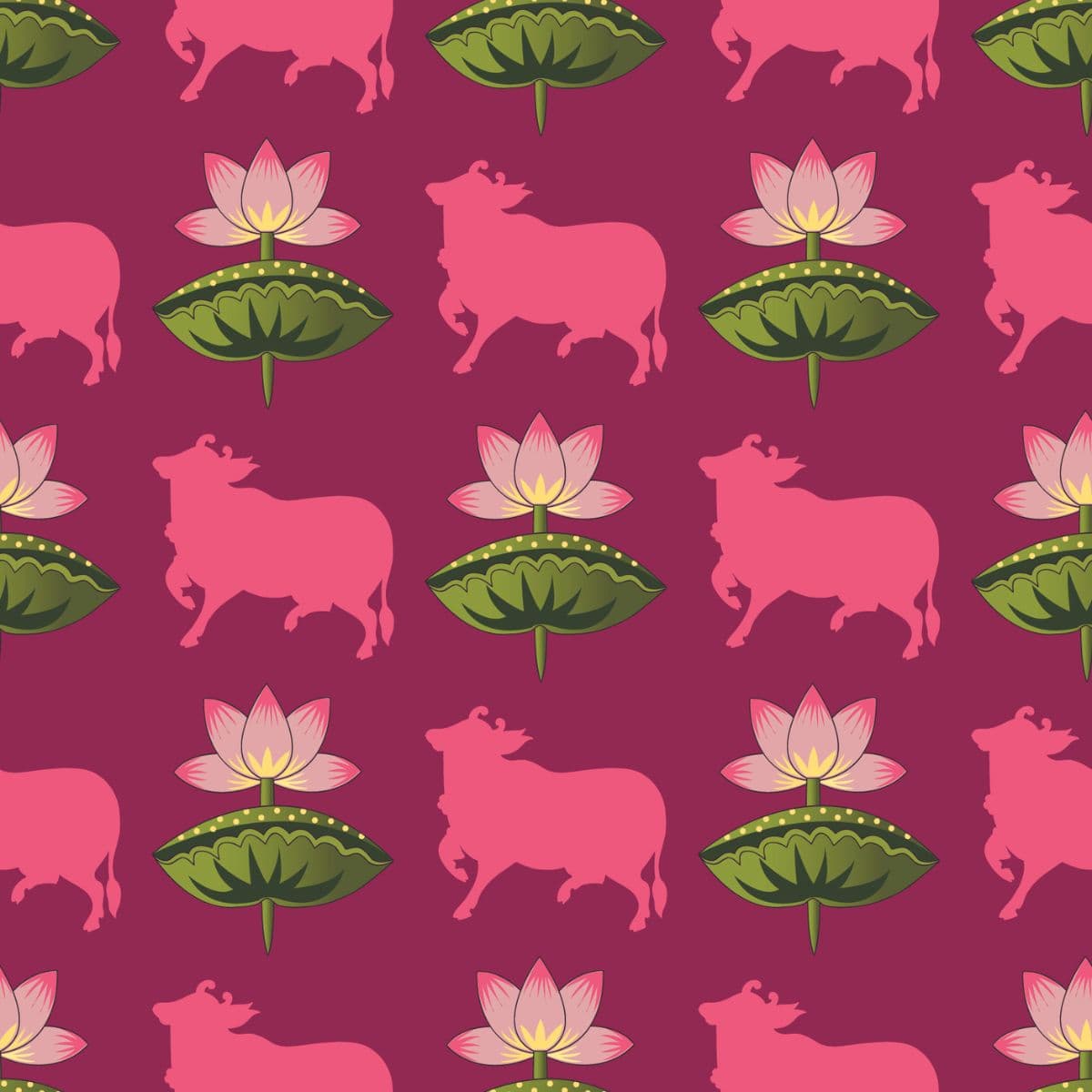 Pichwai Lotus and Cow Pattern Wallpaper for Wall pattern detail