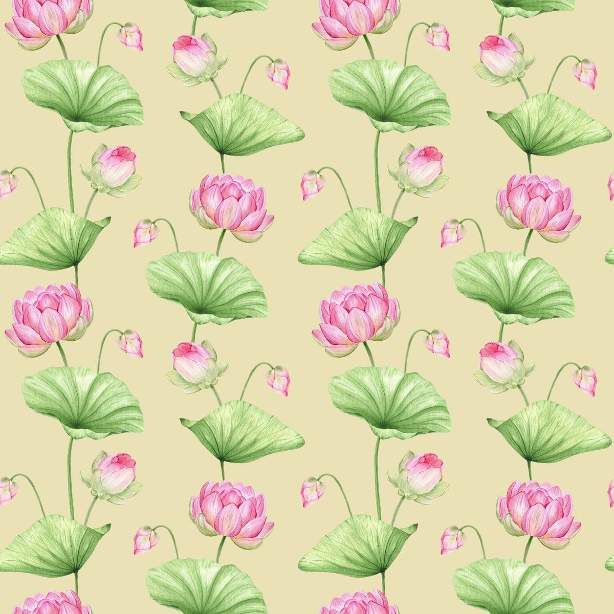 Pink Lotus and Reeds Pattern Wallpaper for Wall pattern detail