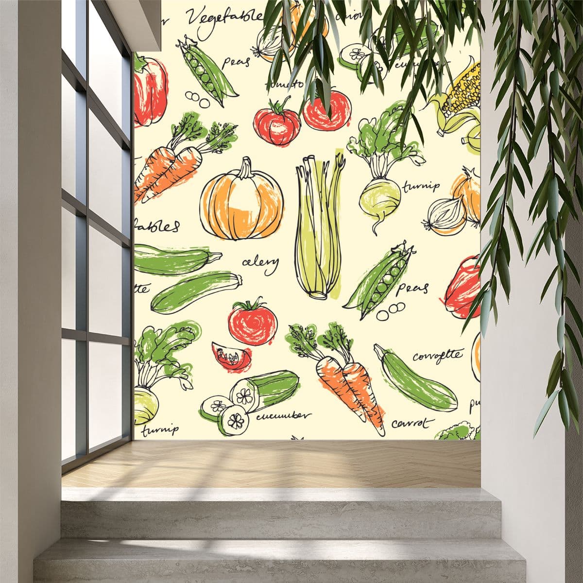 Assorted Vegetables Wallpaper for Wall shown in a room