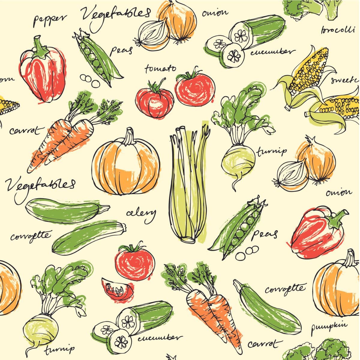 Assorted Vegetables Wallpaper for Wall pattern detail