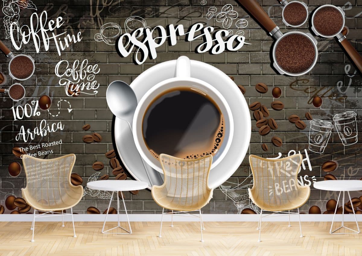 Coffee Themed Wallpaper for Wall shown in a room