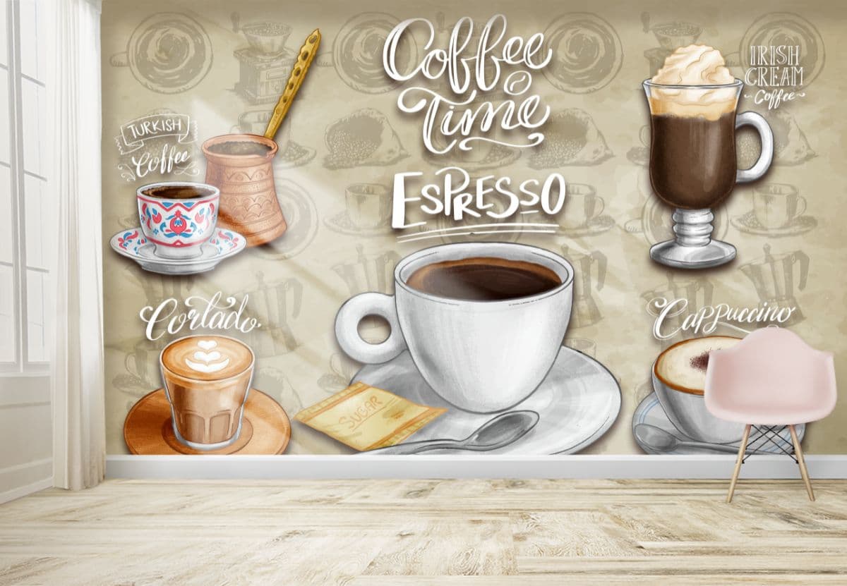 Coffee Time Food Wallpaper Mural shown in a room