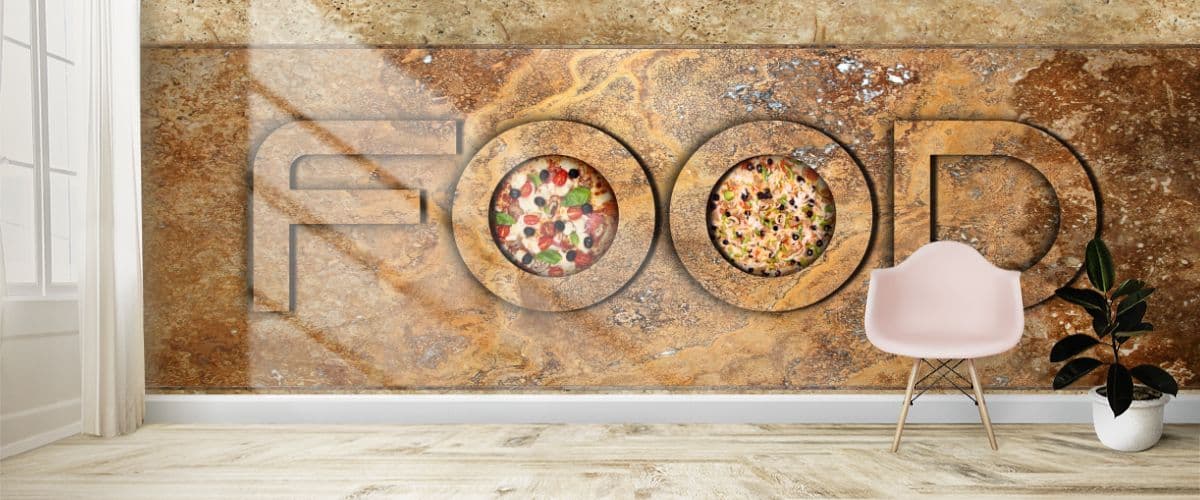 Food Text Design Wallpaper for Wall shown in a room