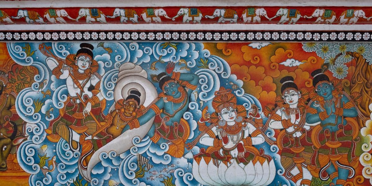 Graceful Kerala Mural Painting Wallpaper pattern detail