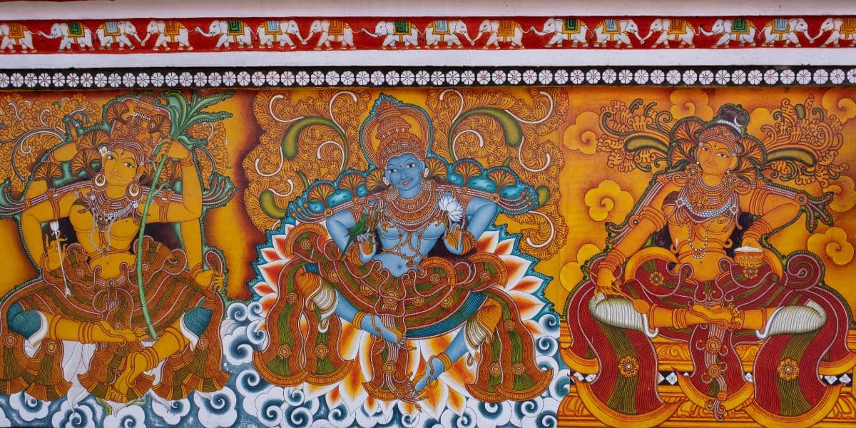 Timeless Kerala Mural Impressions Traditional Art Wallpaper pattern detail