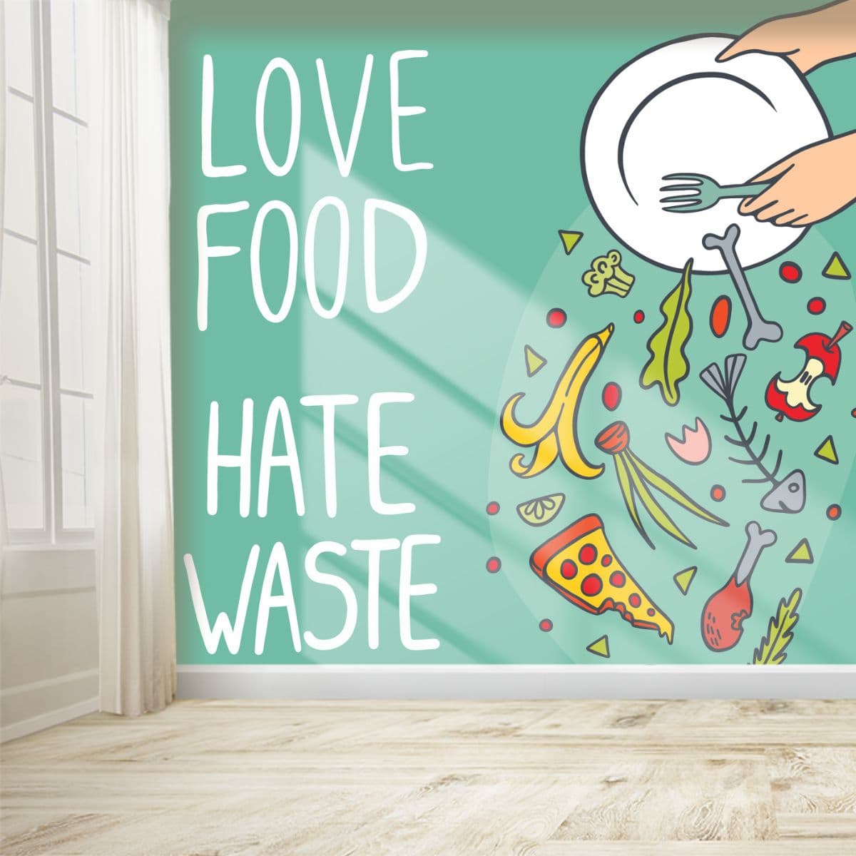 Love Food Hate Waste Wallpaper for Wall shown in a room