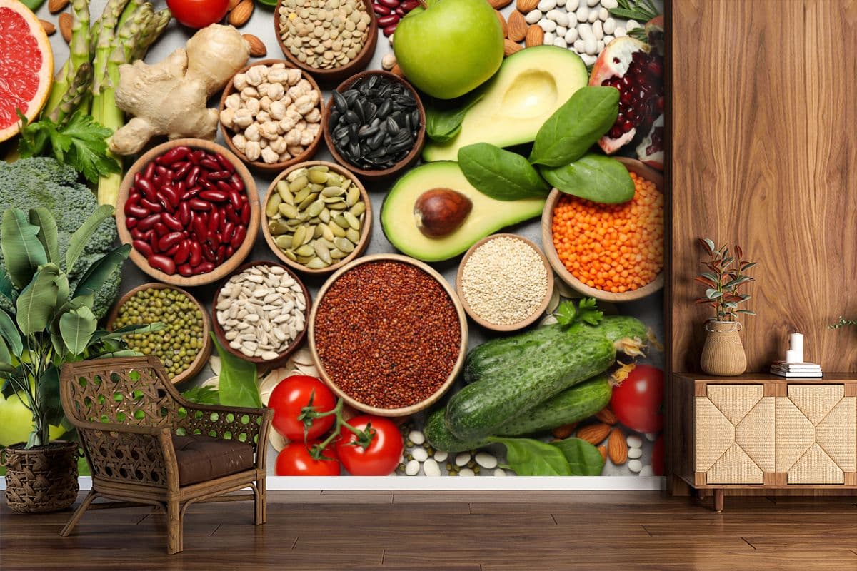 Vegetables, Seeds and Fruits Wallpaper for Wall shown in a room