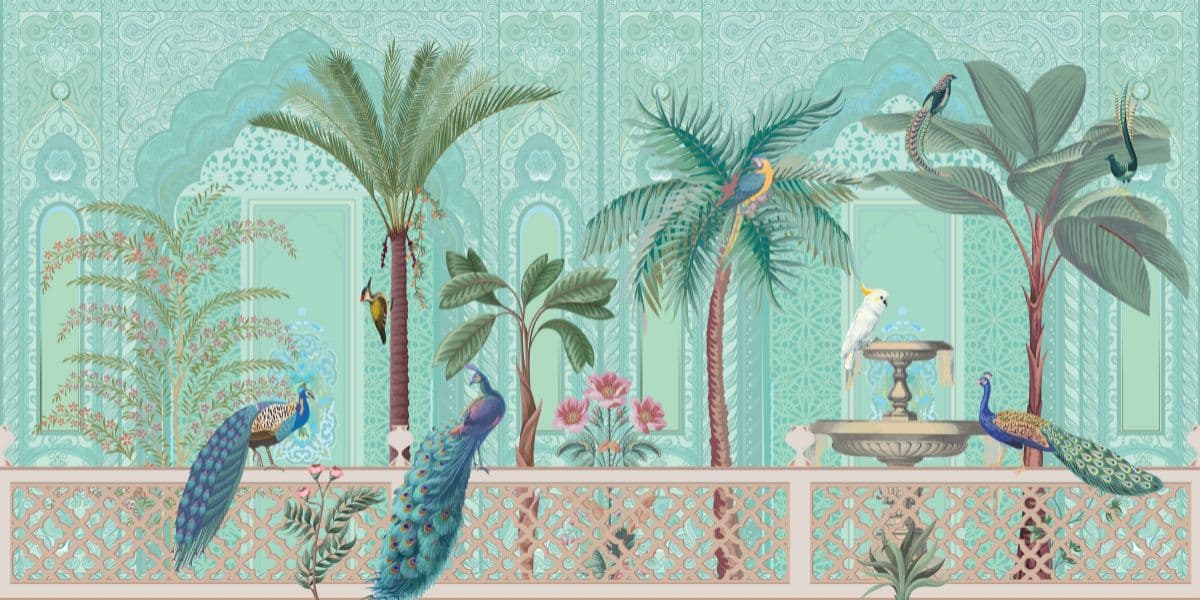 Birds Palace Garden Royal Wallpaper for Wall pattern detail