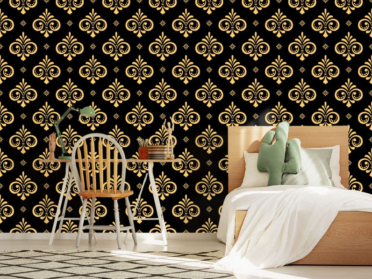 Golden Royal Baroque Style Wallpaper for Wall shown in a room