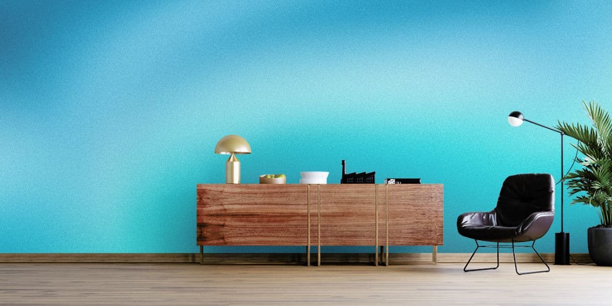 Teal Blue Grainy Gradient Wallpaper for Wall shown in a room