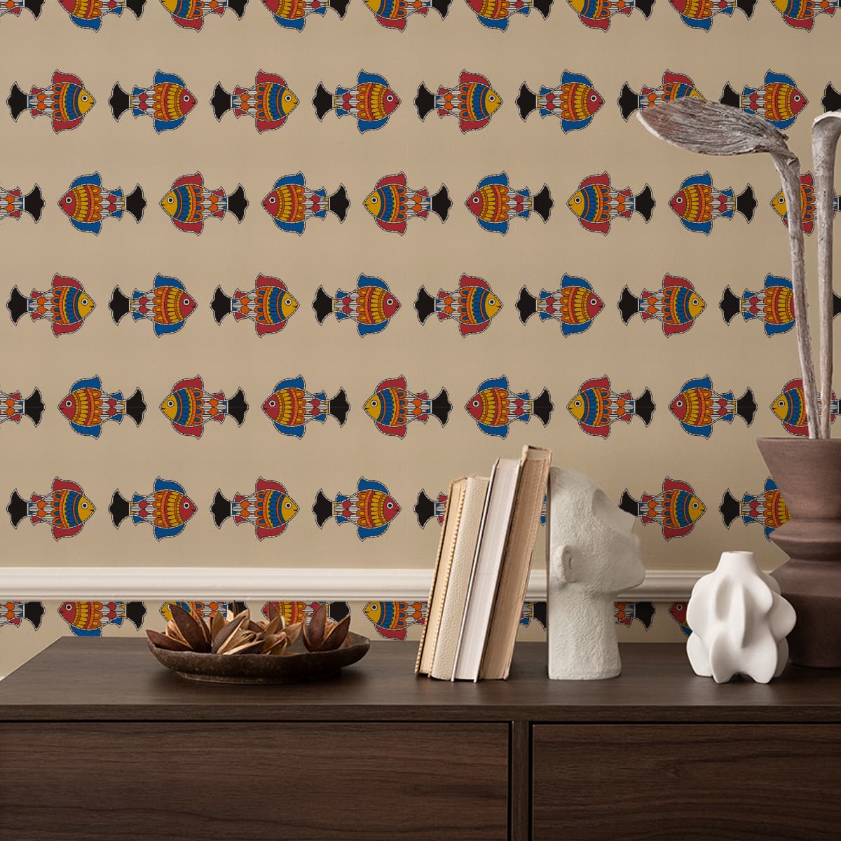 Glistening Fish Texture Wallpaper For Walls shown in a room