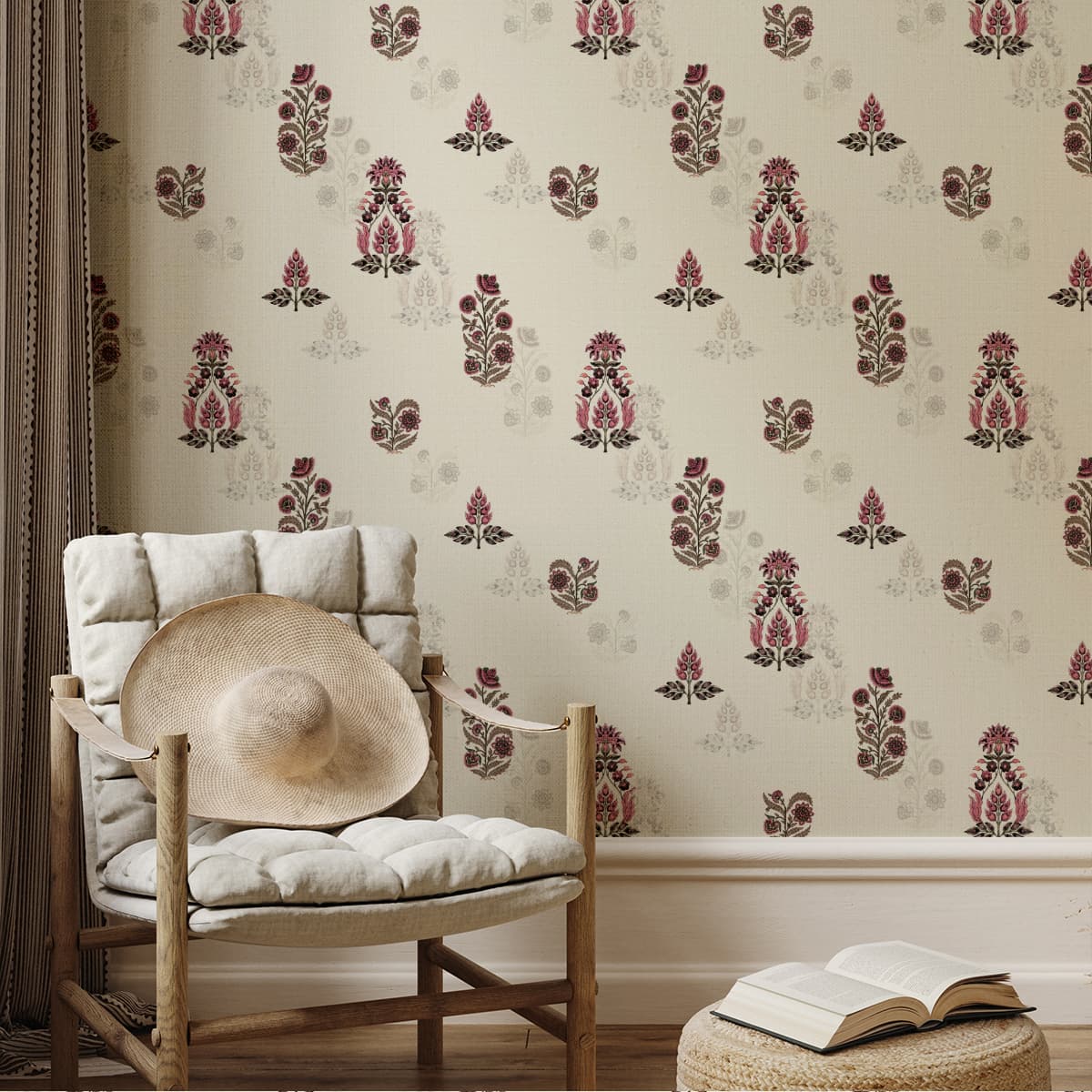 White Linen Essence Living Room Wallpaper shown in a room