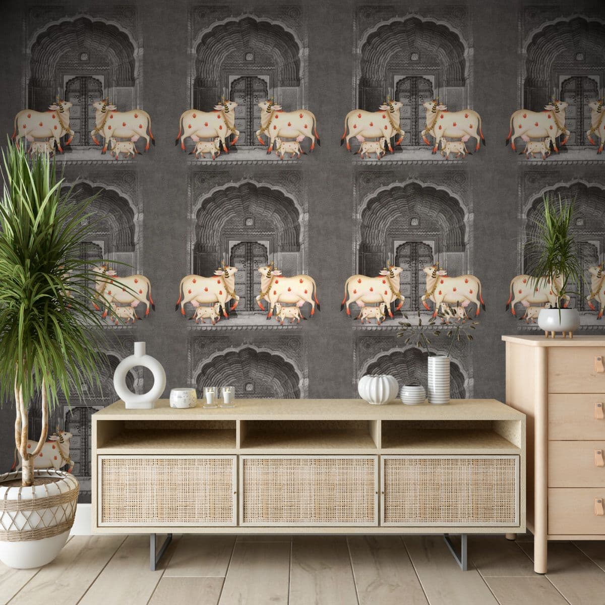 Pichwai Prestige Luxury Living Wallpaper for Wall shown in a room