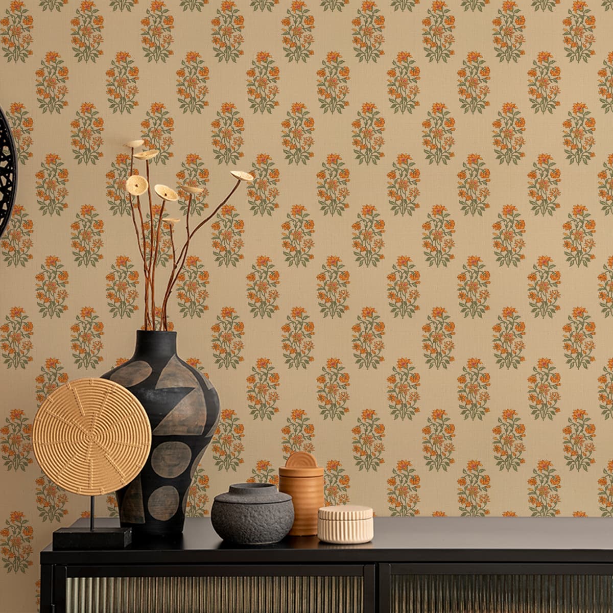 Royal Radiance Embossed Linen Wallpaper for wall shown in a room