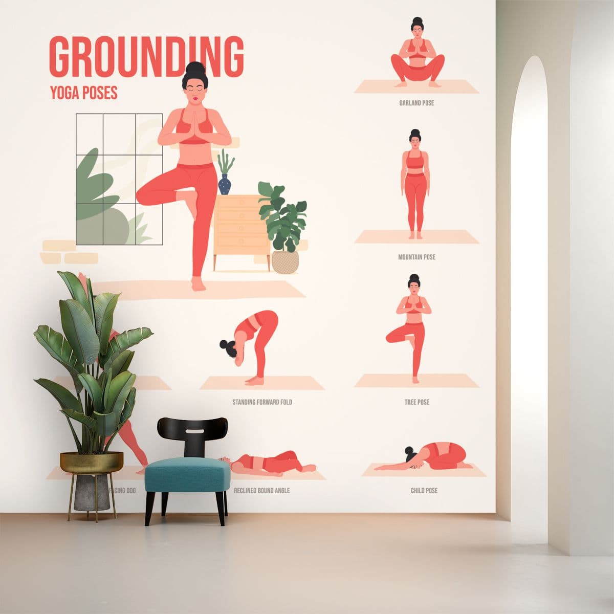 Grounding Yoga Poses Wallpaper for Wall shown in a room