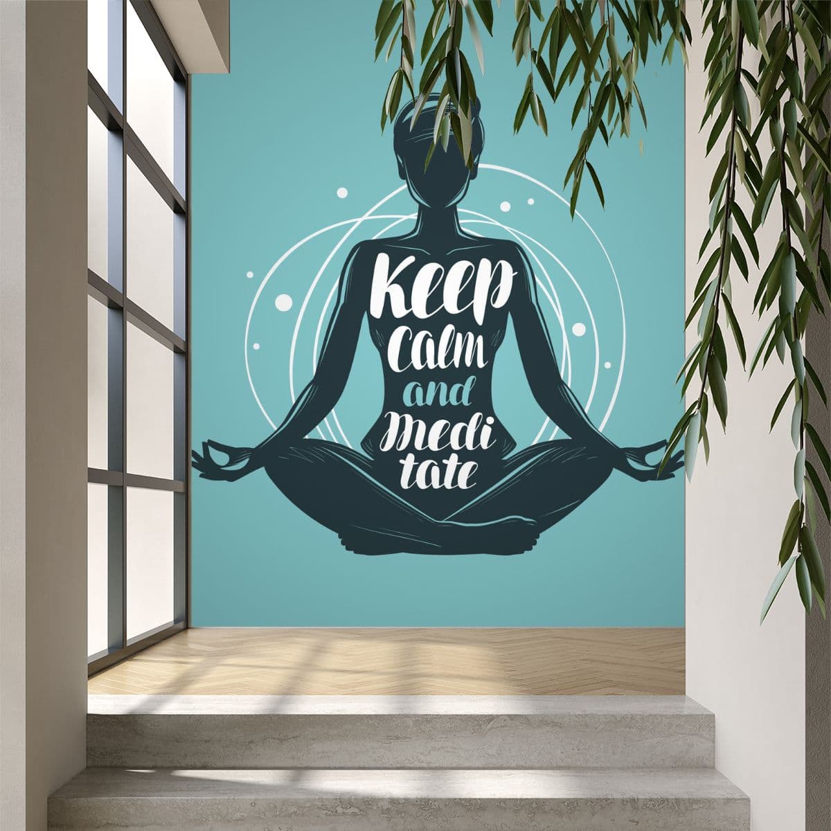 Keep Calm and Meditate Yoga Wallpaper shown in a room