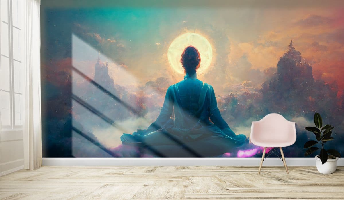 Mindful and Spiritual Yoga Wallpaper shown in a room