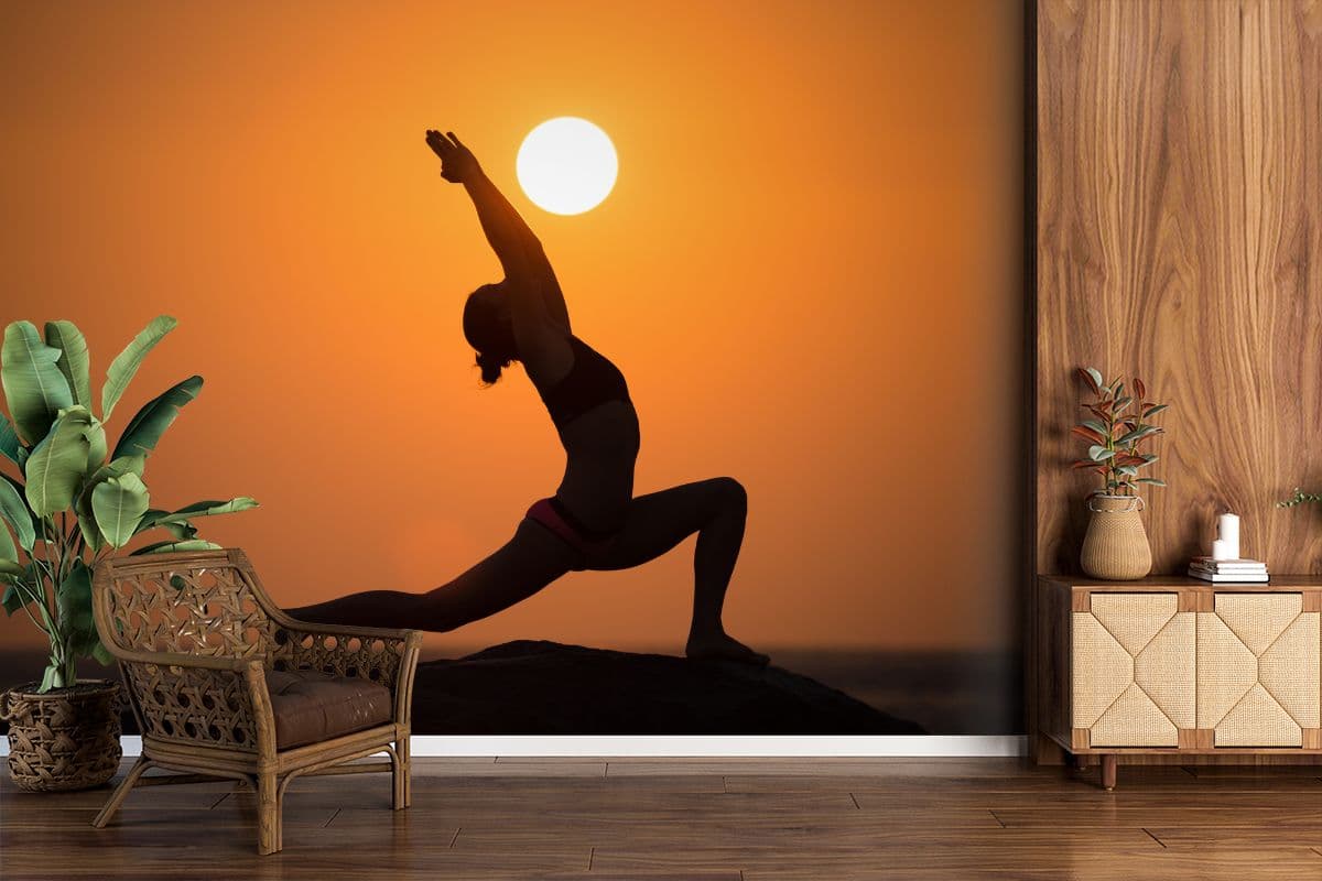 Warrior Yoga Pose by Woman Wallpaper for Wall shown in a room