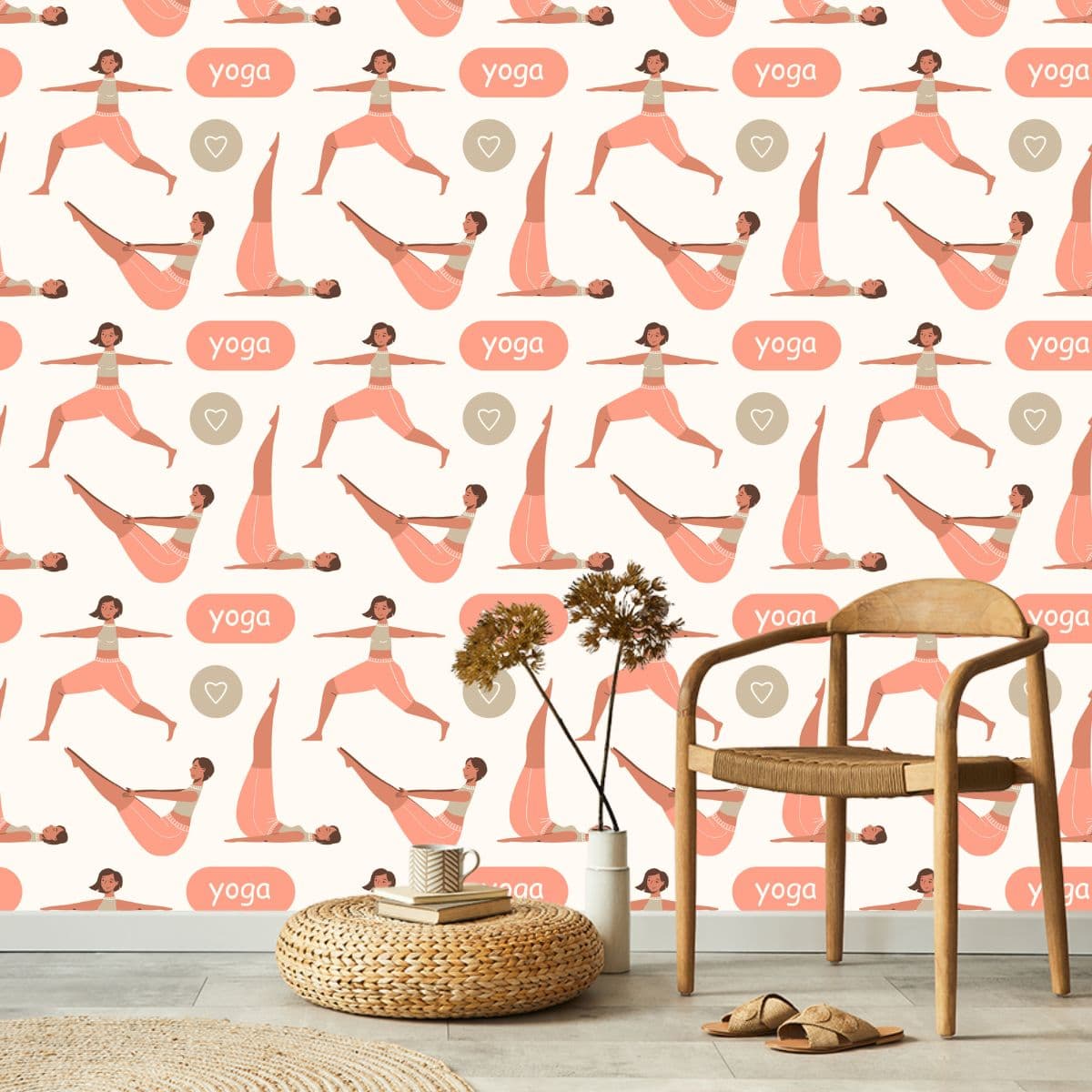 Women Doing Yoga Wallpaper shown in a room