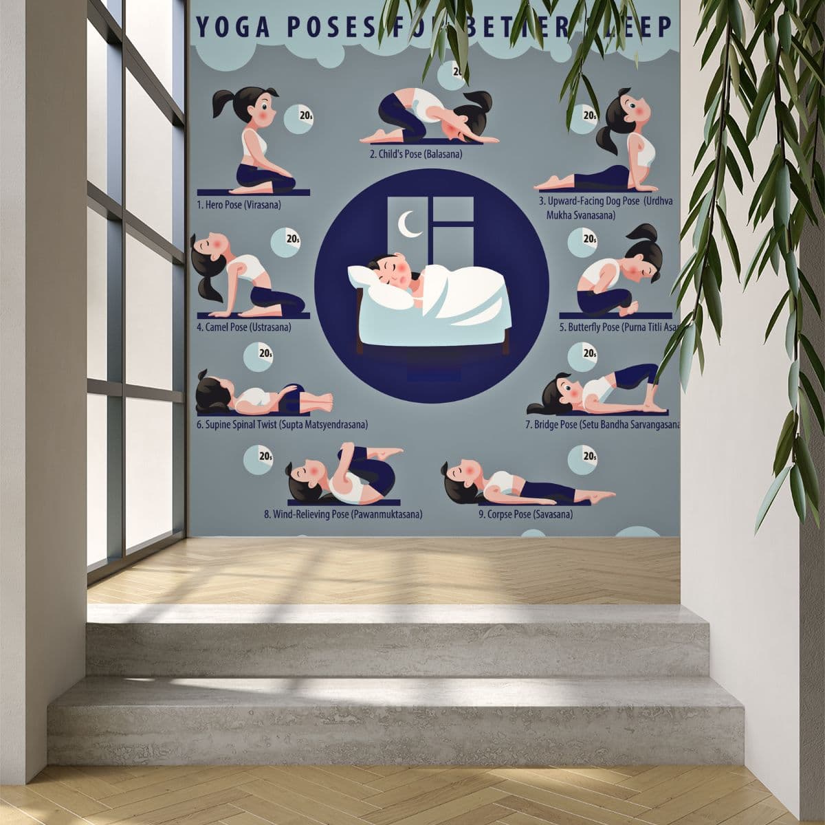Yoga Poses For Better Sleep Wallpaper for Wall shown in a room