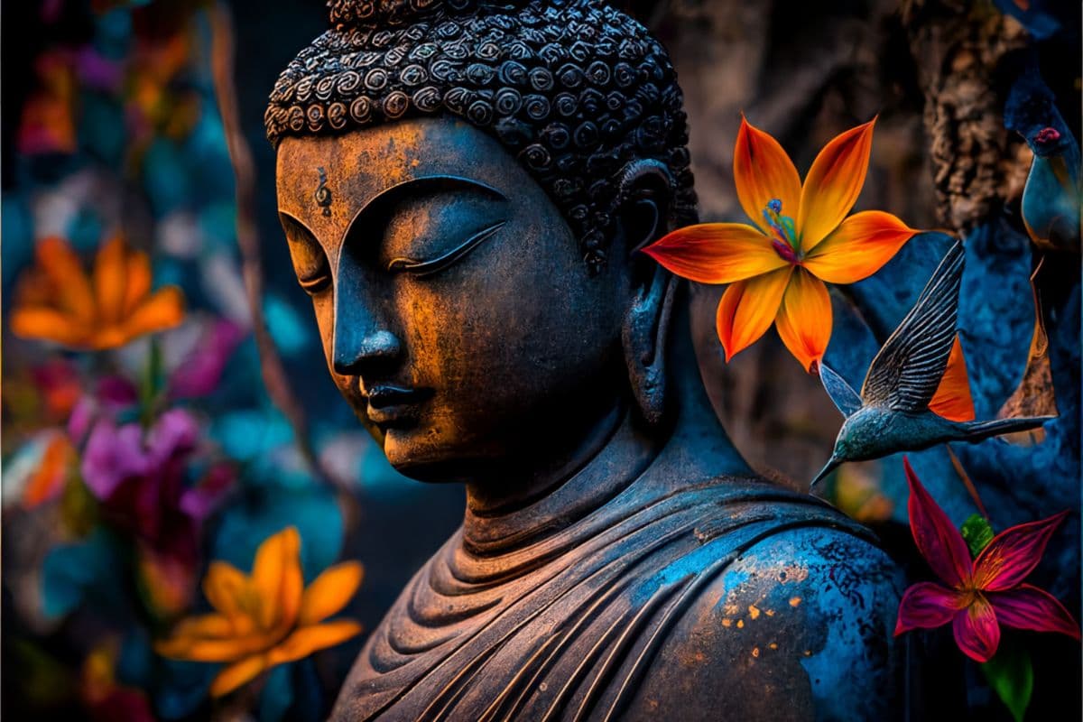 Buddha Wall Sculpture Wallpaper Mural pattern detail