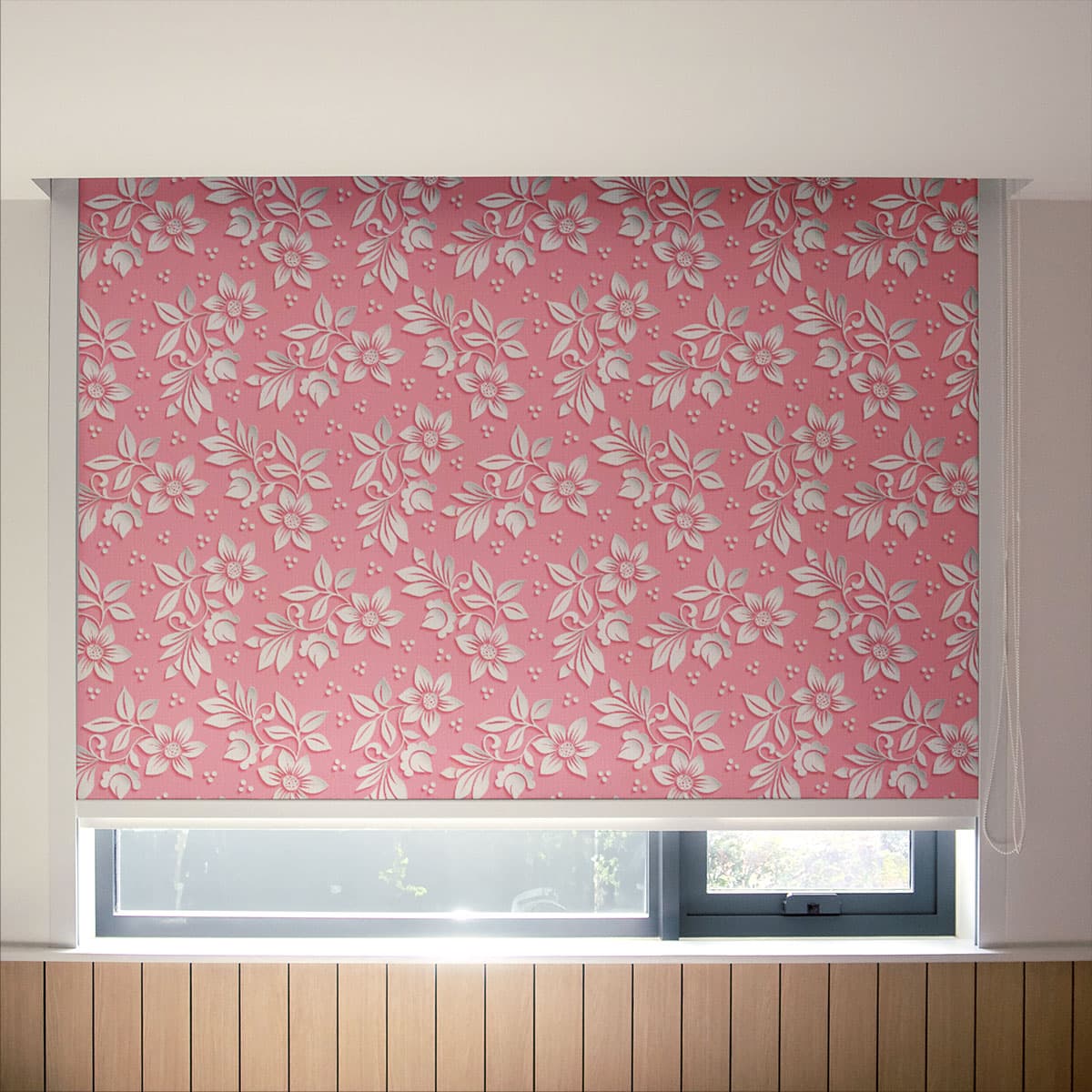 3D Look Pink Floral Roller Window Blinds pattern detail