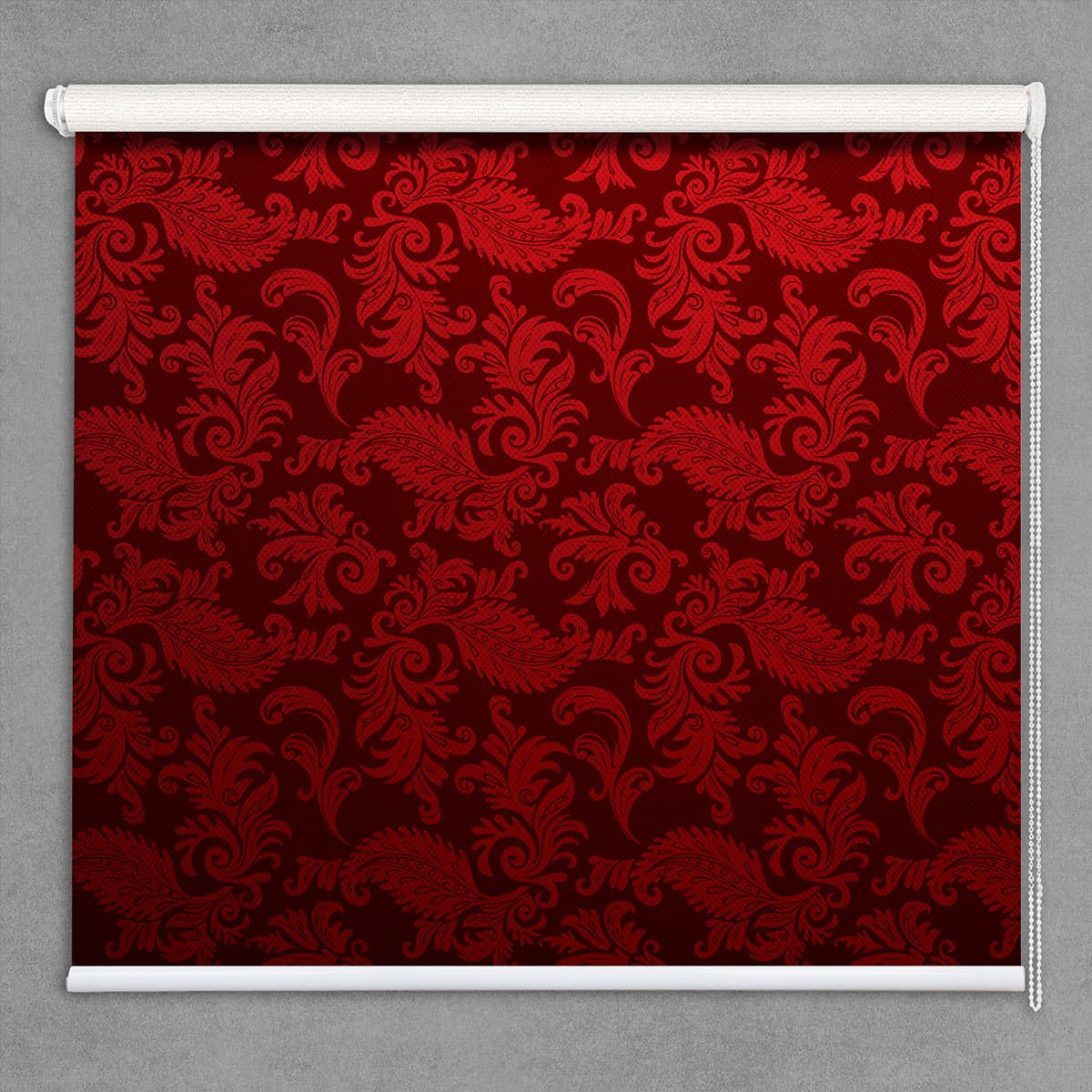Retro Red Floral Roller Blinds for Windows shown in a room