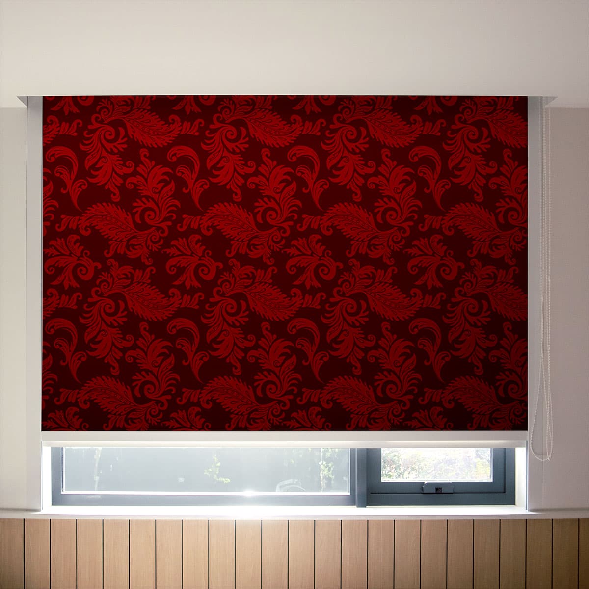 Retro Red Floral Roller Blinds for Windows pattern detail