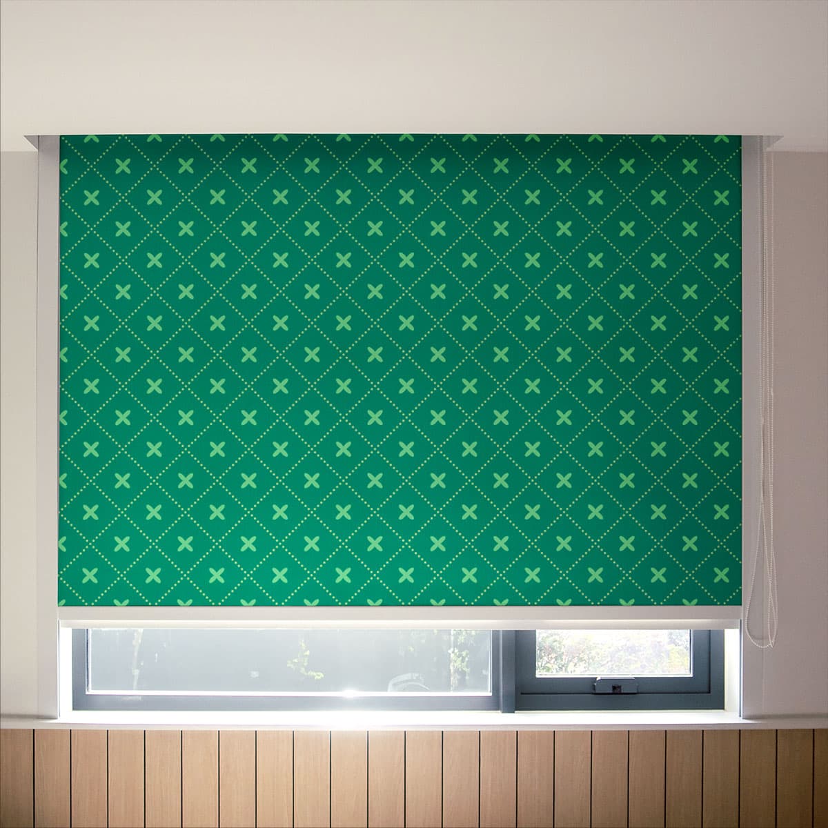 Green Geometric Pattern Roller Window Blinds pattern detail