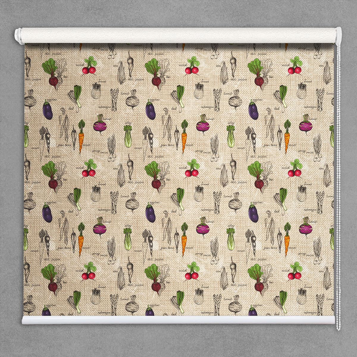 Veggies Pattern Roller Blinds for Kitchen shown in a room