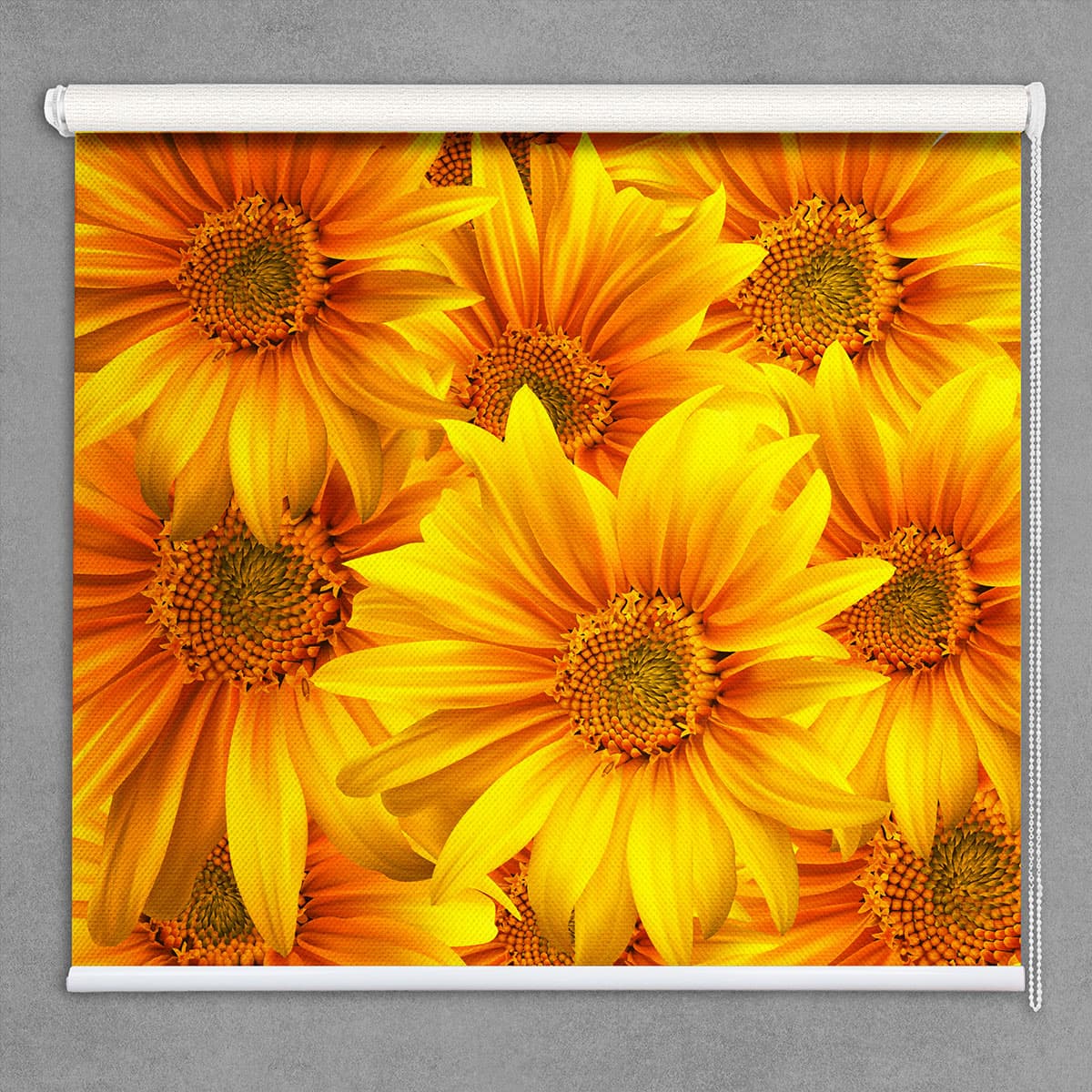 Sunflower yellow patterned roller Blinds shown in a room