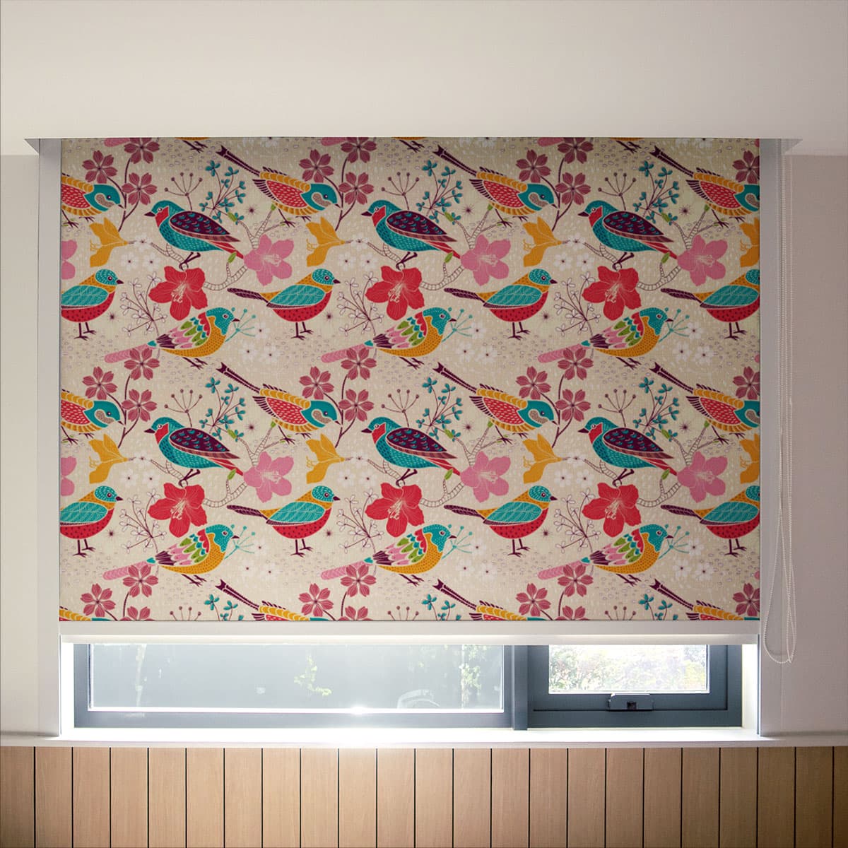 Whimsical Woodland Bird Print Roller Blinds pattern detail