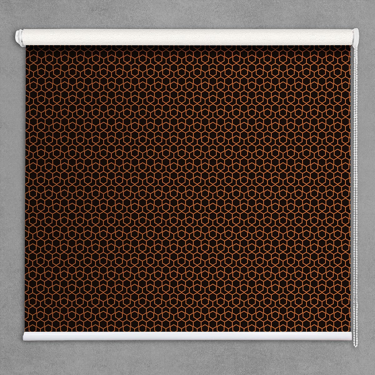 Cocoa Comfort Brown Patterned Roller Blinds shown in a room
