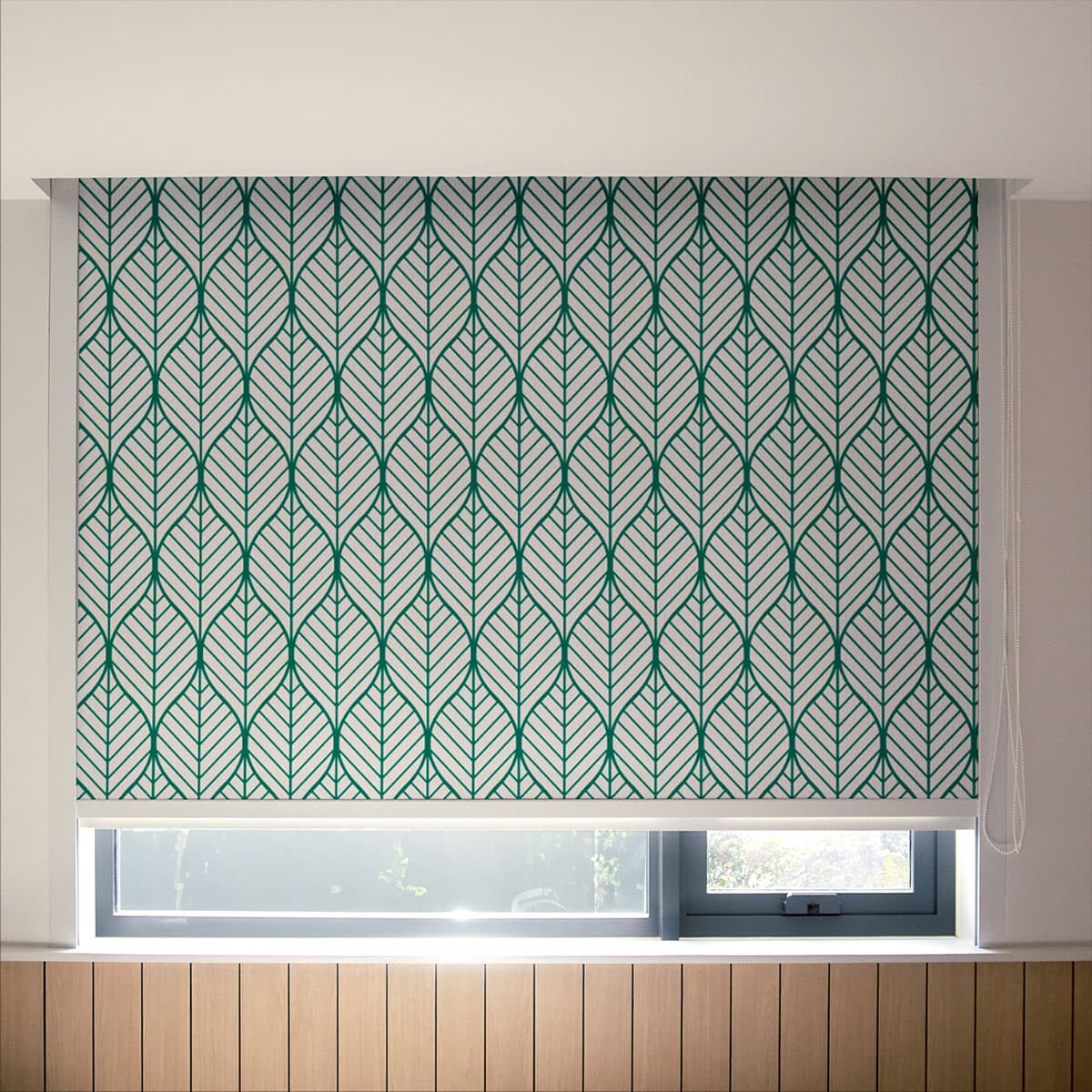 Leaves Odyssey Green Patterned Roller Blinds pattern detail
