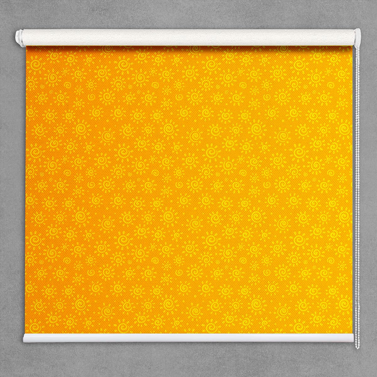 Sunny Delight Yellow Patterned Window Blinds shown in a room