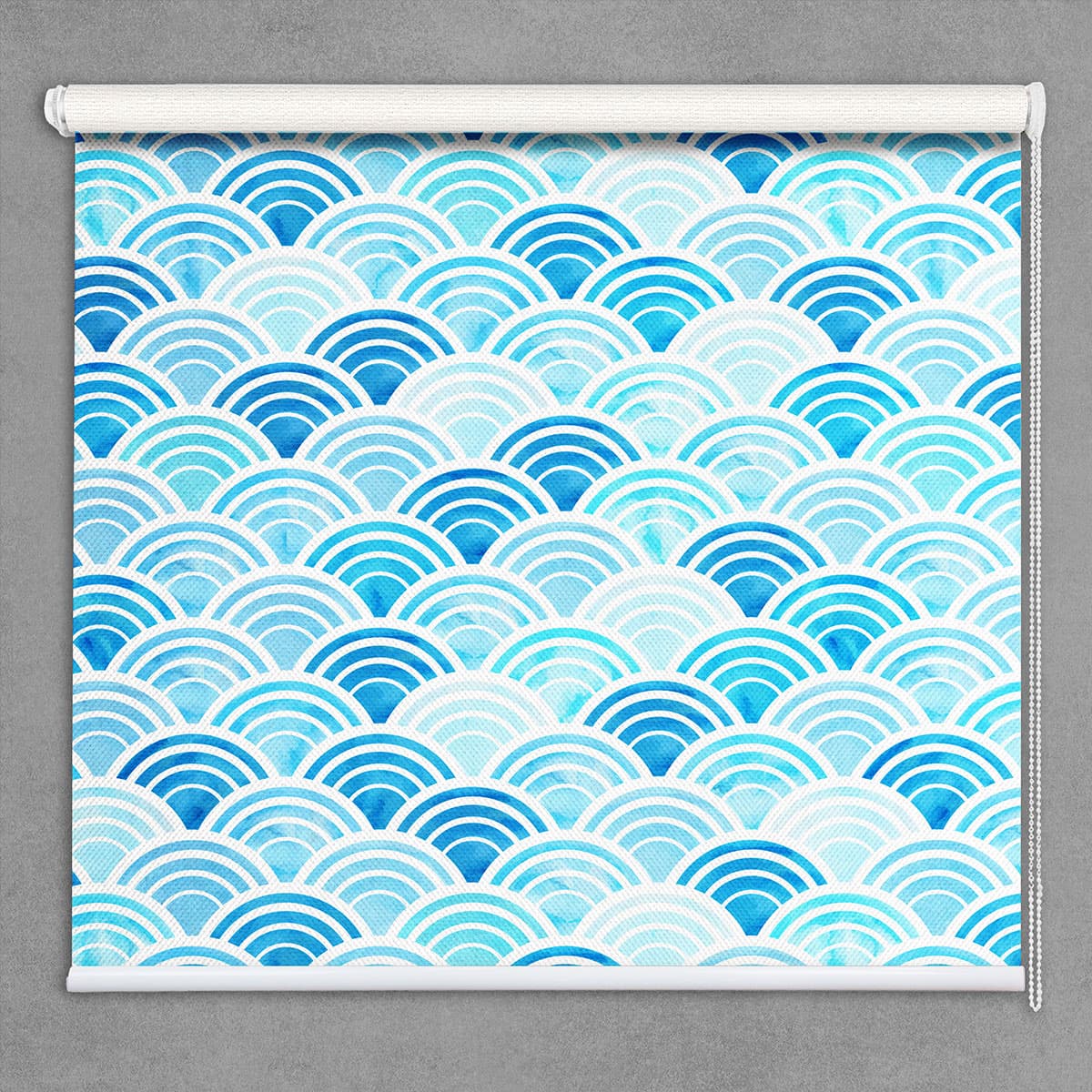 Sky Blue Patterned Window Blinds shown in a room