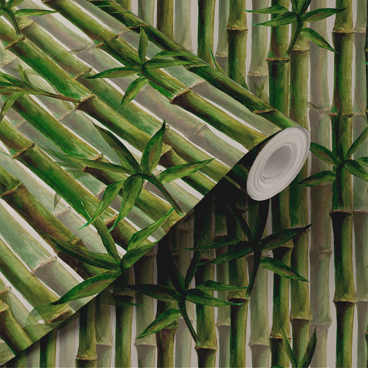 Bamboo Green Nature Wallpaper Roll shown in a room