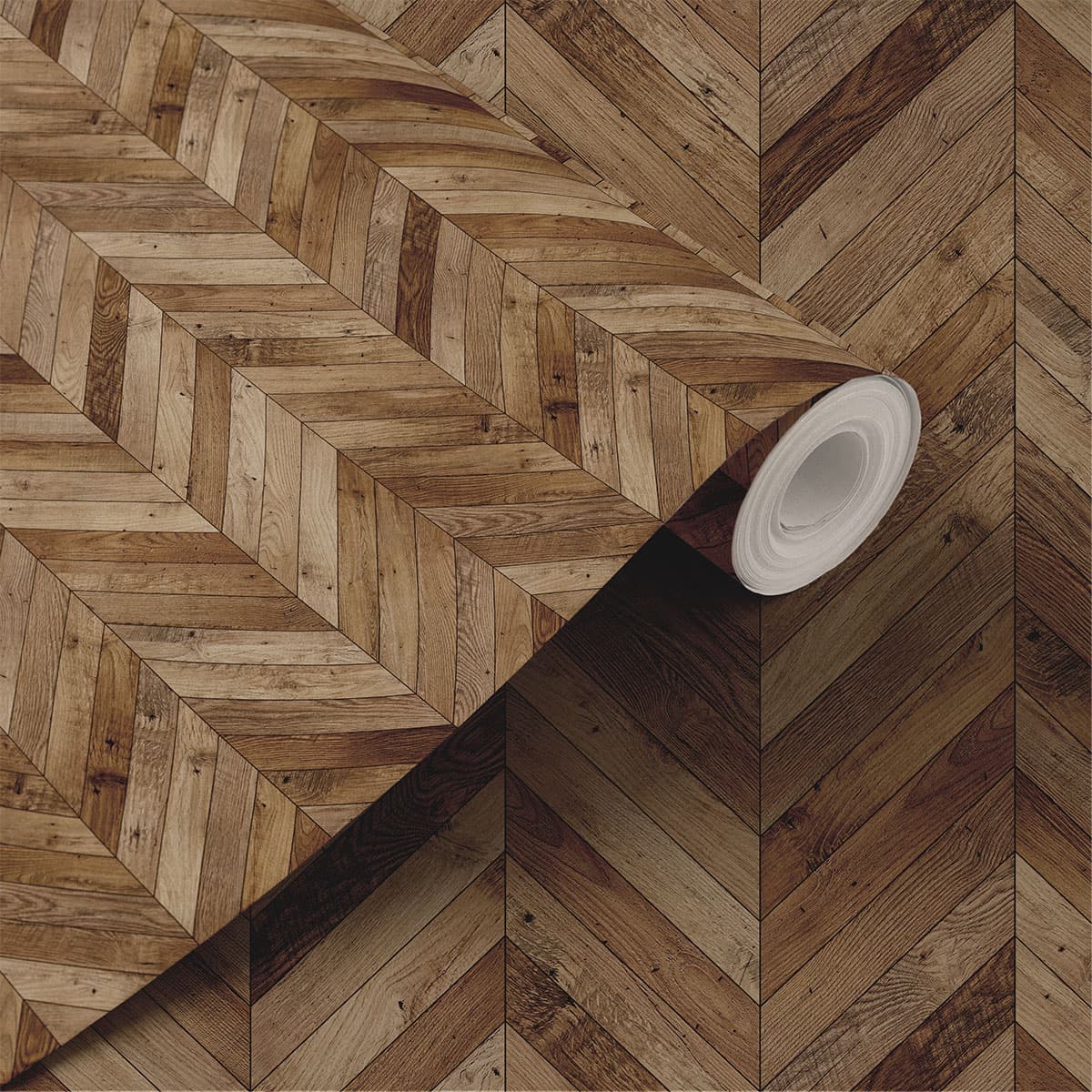 Chevron Wooden Pattern Wallpaper Roll shown in a room