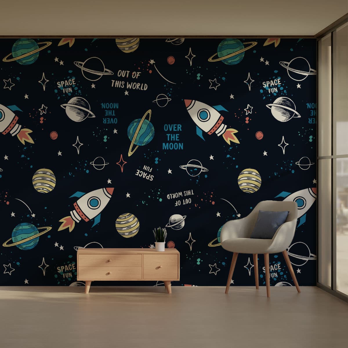 Kids Room Galaxy Wallpaper Roll pattern detail