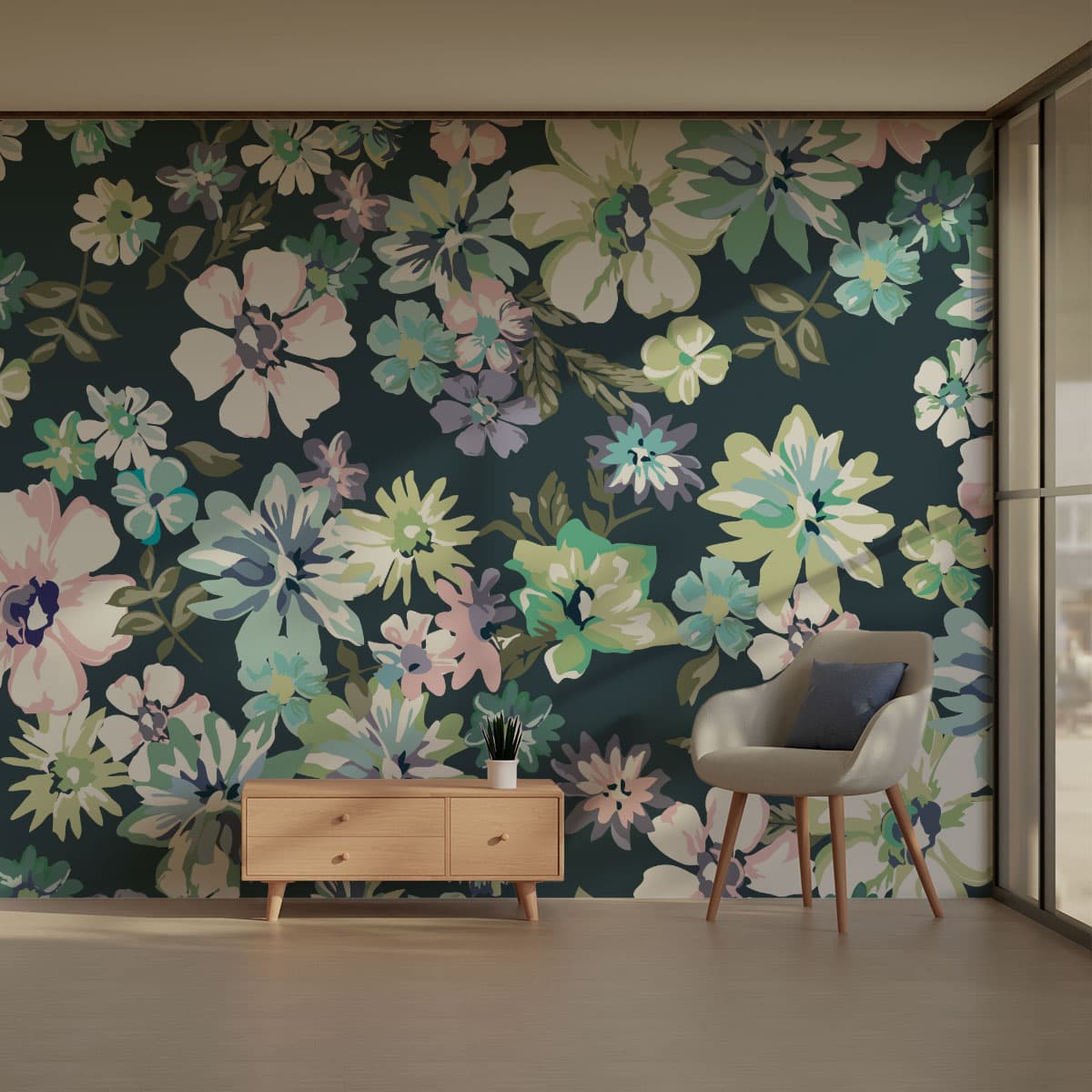 Swirly Floral Whimsy Wallpaper Roll pattern detail
