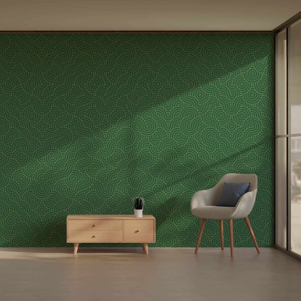 Dark Green & Gold Pattern Wallpaper Roll pattern detail