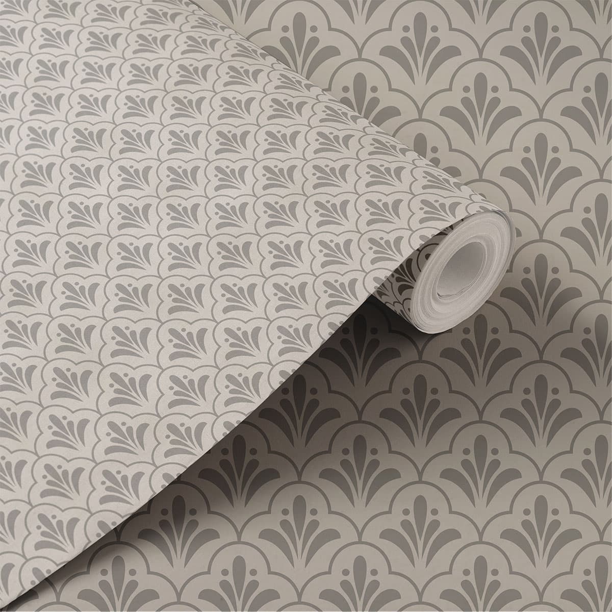 Off-White Brown Wallpaper Roll shown in a room