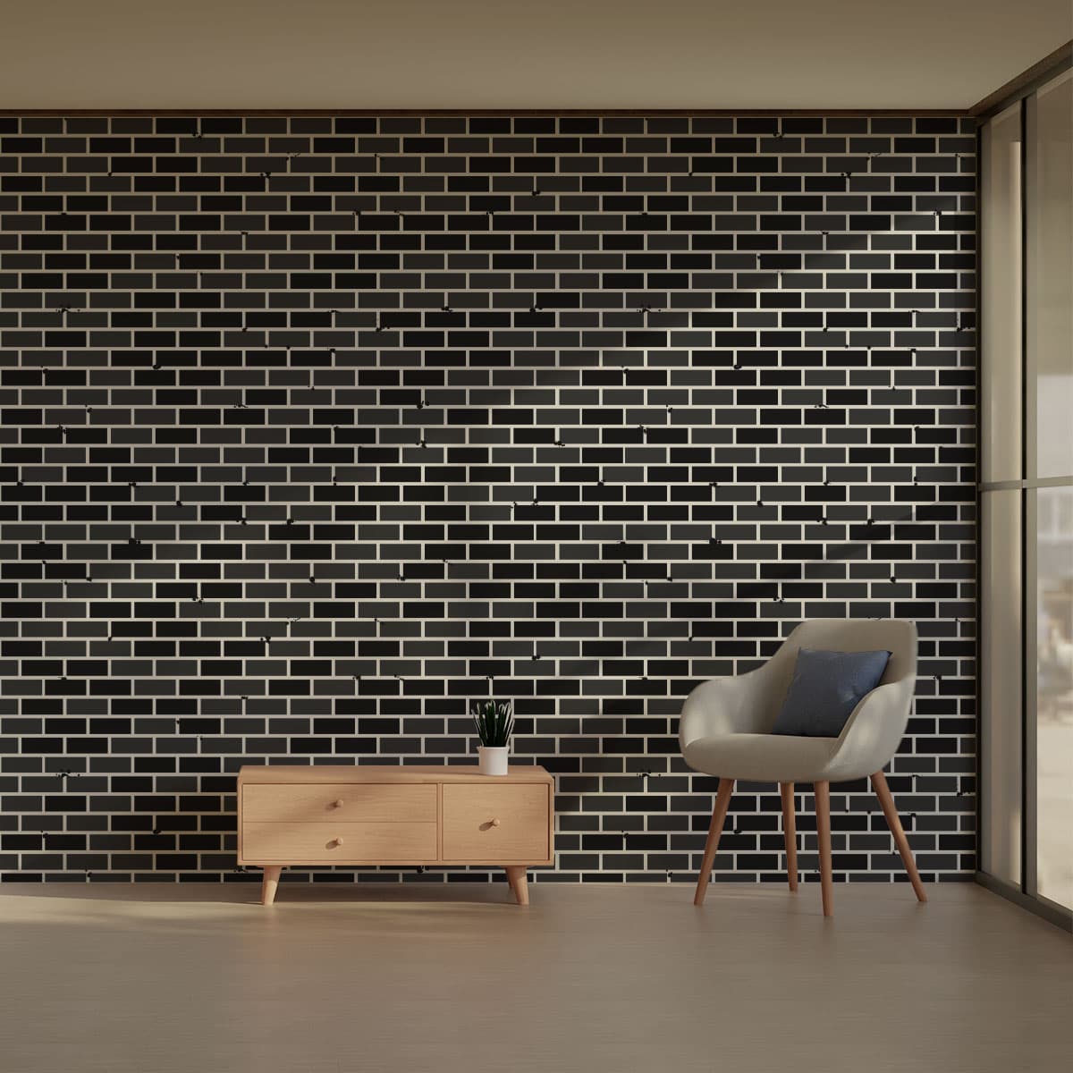 Black Brick Wallpaper Roll pattern detail