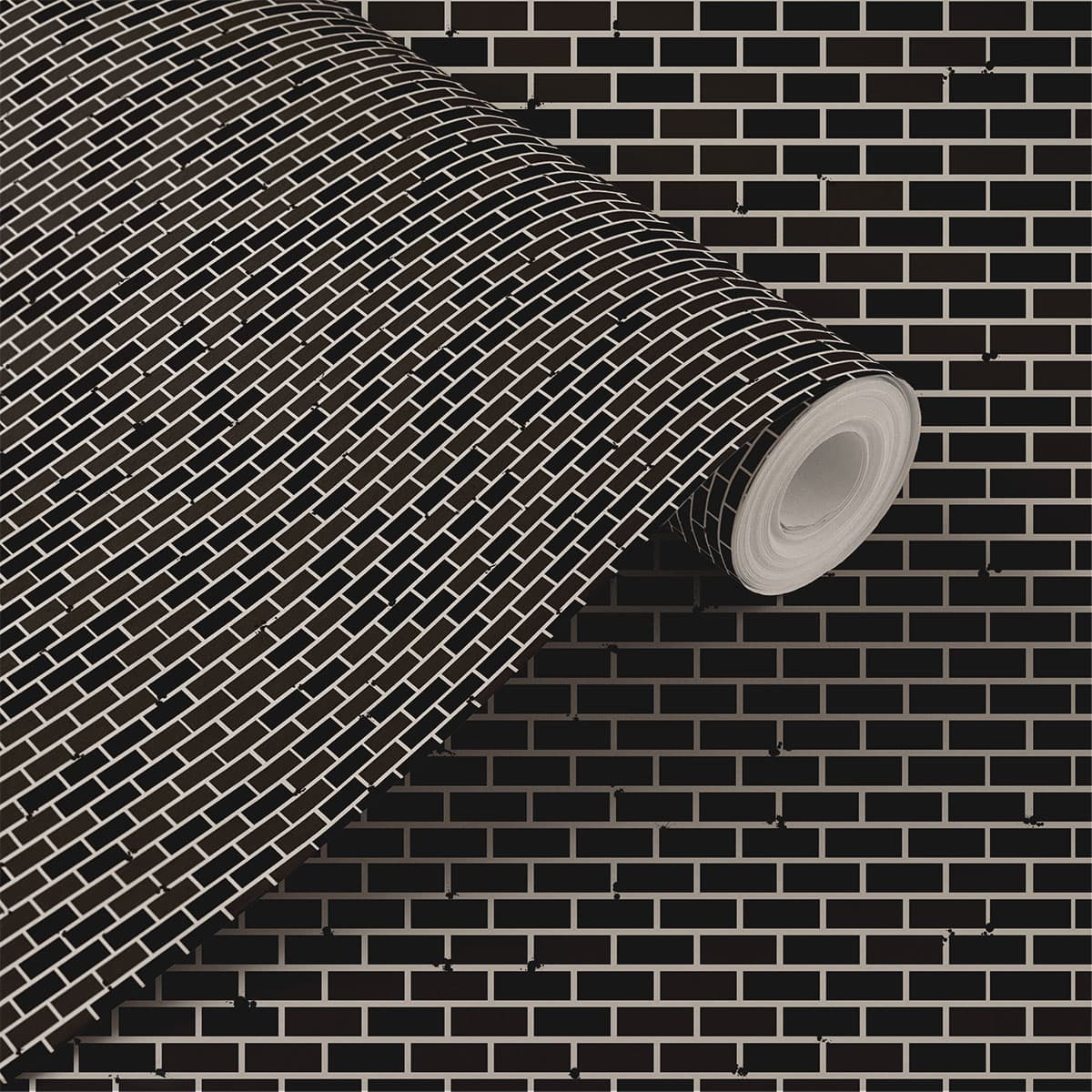 Black Brick Wallpaper Roll shown in a room