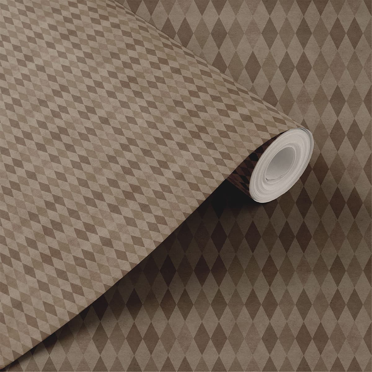 Rhombus Brown Wallpaper Roll shown in a room
