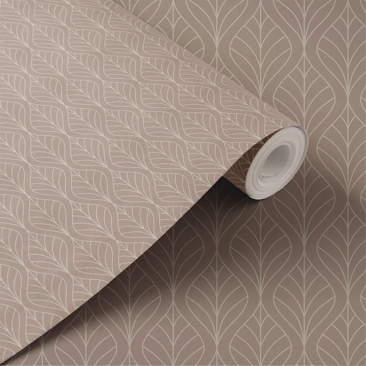 Off-White Pattern Leaves Surface Wallpaper Roll shown in a room