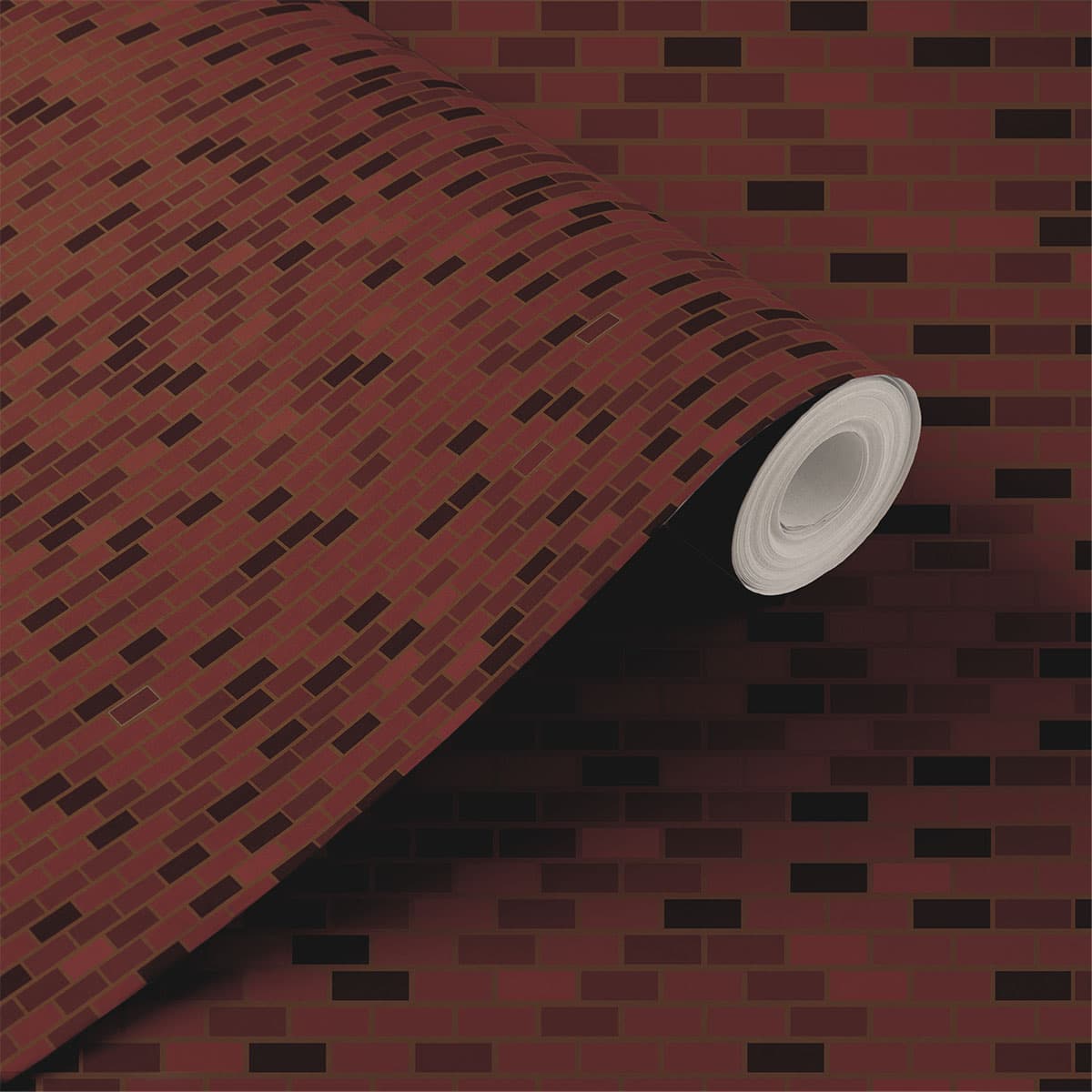 Brown and Black Brick Wallpaper Roll shown in a room
